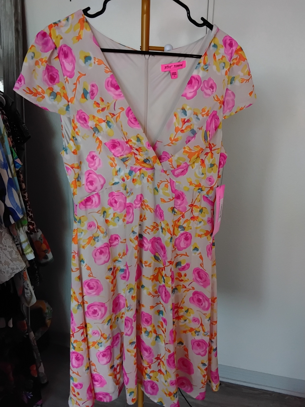 Betsey Johnson Cream Dress with Pink Floral Print